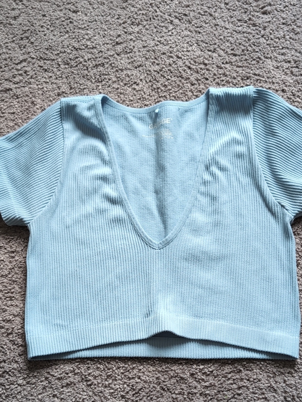 Garage Sky Blue Ribbed V-Neck Crop Top